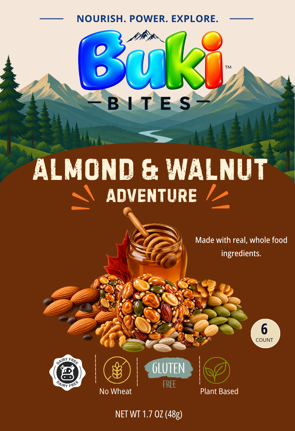 Honey Maple Almond & Walnut 6-Count Grab & Go Pouch Front